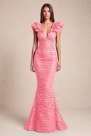 Cleopatra Deep V-Neck Ruched Mermaid Evening Gowns