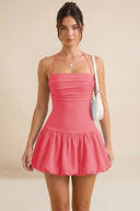 Hattie Halter Ruched Bubble Hem Mini Dress