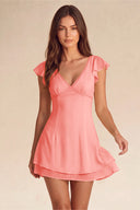 Valeria Lace Trim Flutter Sleeve Mini Dress