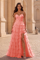 Cassiopeia Strapless Tiered Chiffon Prom Dress