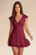 Valeria Lace Trim Flutter Sleeve Mini Dress