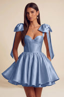 Isolde Satin Bow Corset Flared Mini Dress
