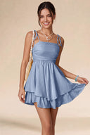 Valeria Tie Spaghetti Strap Tiered Mini Dress