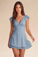 Valeria Lace Trim Flutter Sleeve Mini Dress