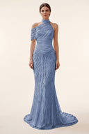 Lucinda High‑Neck Beaded Mermaid Gown