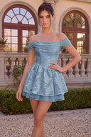 Elowen Floral Jacquard Off Shoulder Mini Dress