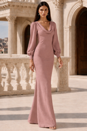 Liliana Chiffon Cowl Neck Puff Sleeve Bridesmaid Dress