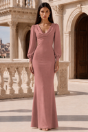 Liliana Chiffon Cowl Neck Puff Sleeve Bridesmaid Dress