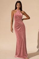 Colette Velvet Halter Backless Bridesmaid Dress