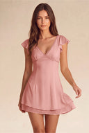 Valeria Lace Trim Flutter Sleeve Mini Dress