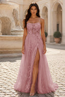 Rosalind Spaghetti Strap Floral Tulle Prom Gown