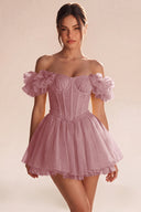 Melody Off Shoulder Ruffle Tulle Mini Dress