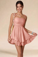 Valeria Tie Spaghetti Strap Tiered Mini Dress