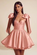 Isolde Satin Bow Corset Flared Mini Dress
