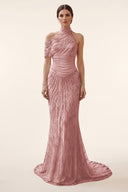 Lucinda High‑Neck Beaded Mermaid Gown