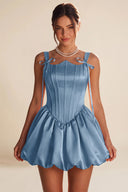 Marigold Satin Bow Strap Corset Mini Party Dress