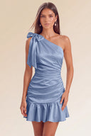 Eve One-Shoulder Bow Satin Mini Dress