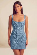 Valeria Square Neck Beaded Lace Mini Dress
