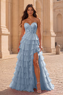 Cassiopeia Strapless Tiered Chiffon Prom Dress