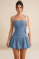 Hattie Halter Ruched Bubble Hem Mini Dress