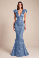 Cleopatra Deep V-Neck Ruched Mermaid Evening Gowns