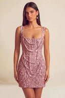 Valeria Square Neck Beaded Lace Mini Dress