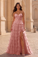 Cassiopeia Strapless Tiered Chiffon Prom Dress