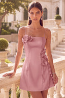 Clara 3D Floral Spaghetti Strap Satin Mini Dress