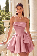 Marigold Strapless Satin Mini Homecoming Dress