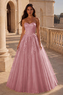 Liora Glitter Tulle Strapless Prom Gown