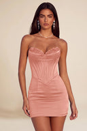 Athena Strapless Satin Corset Mini Dress