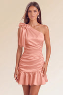 Eve One-Shoulder Bow Satin Mini Dress