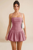 Hattie Halter Ruched Bubble Hem Mini Dress
