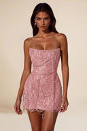 Aurora Beaded Fringe Strapless Corset Mini Party Dress