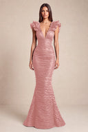 Cleopatra Deep V-Neck Ruched Mermaid Evening Gowns