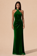 Colette Velvet Halter Backless Bridesmaid Dress