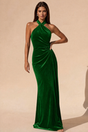 Colette Velvet Halter Backless Bridesmaid Dress