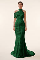 Lucinda High‑Neck Beaded Mermaid Gown