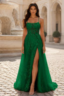 Rosalind Spaghetti Strap Floral Tulle Prom Gown