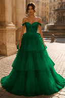 Celestina Off-Shoulder Tiered Tulle Ballgown