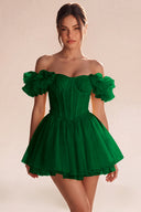 Melody Off Shoulder Ruffle Tulle Mini Dress