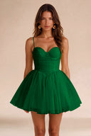 Seraphina Spaghetti Strap Ruched Tulle Mini Dress