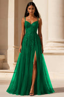 Elowen Lace Tulle Slit Prom Gown