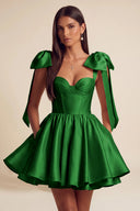 Isolde Satin Bow Corset Flared Mini Dress