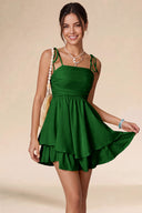 Valeria Tie Spaghetti Strap Tiered Mini Dress