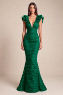 Cleopatra Deep V-Neck Ruched Mermaid Evening Gowns