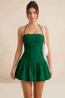 Hattie Halter Ruched Bubble Hem Mini Dress