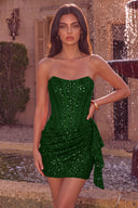 Sloan Strapless Sequin Corset Mini Dress with Ruffle