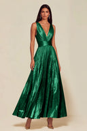 Athena Metallic Pleated Open Back Evening Maxi Dress