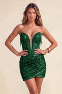 Sloan Strapless Sequin Fringe Mini Bodycon Party Dress